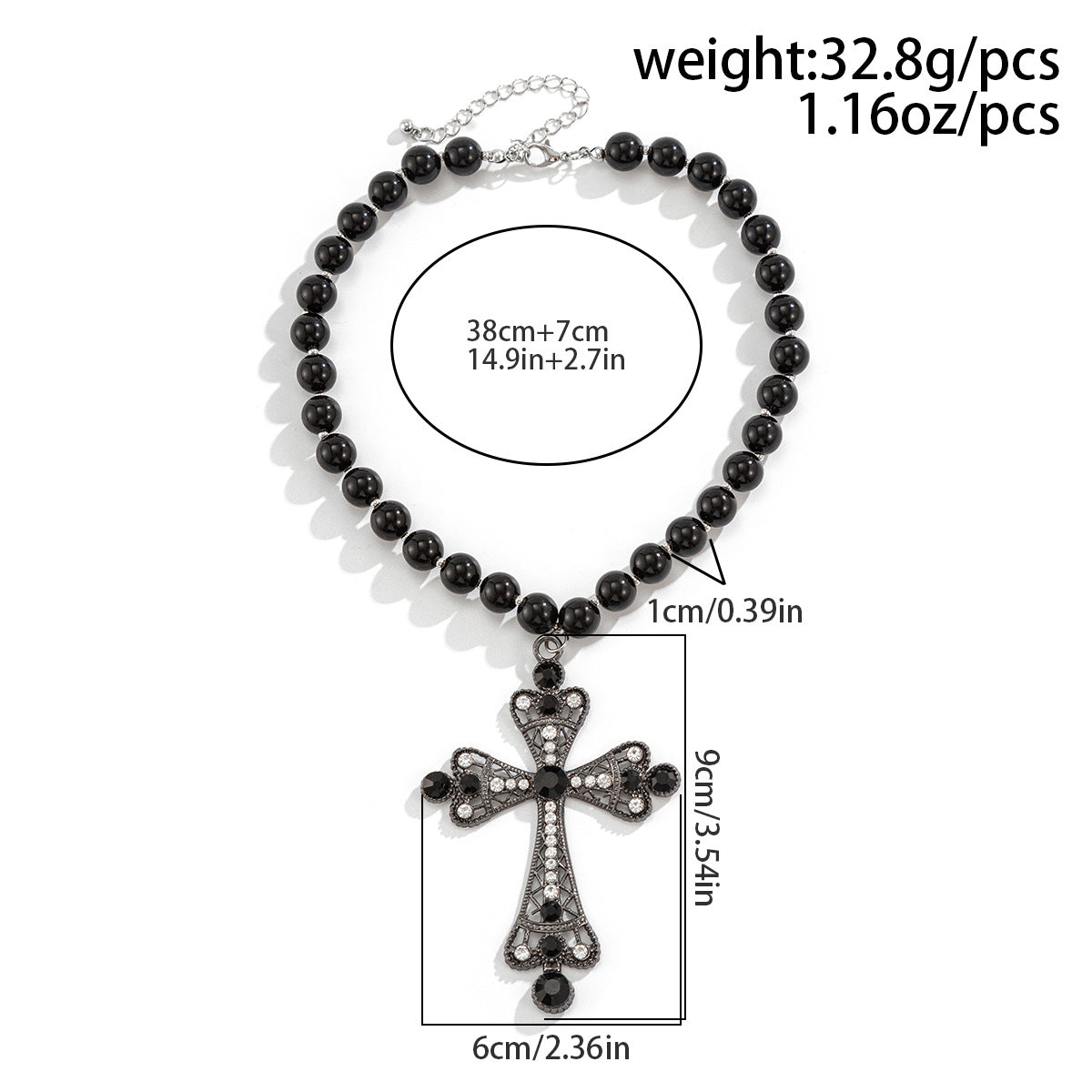 Cyber Cross & Bead Layered Necklace