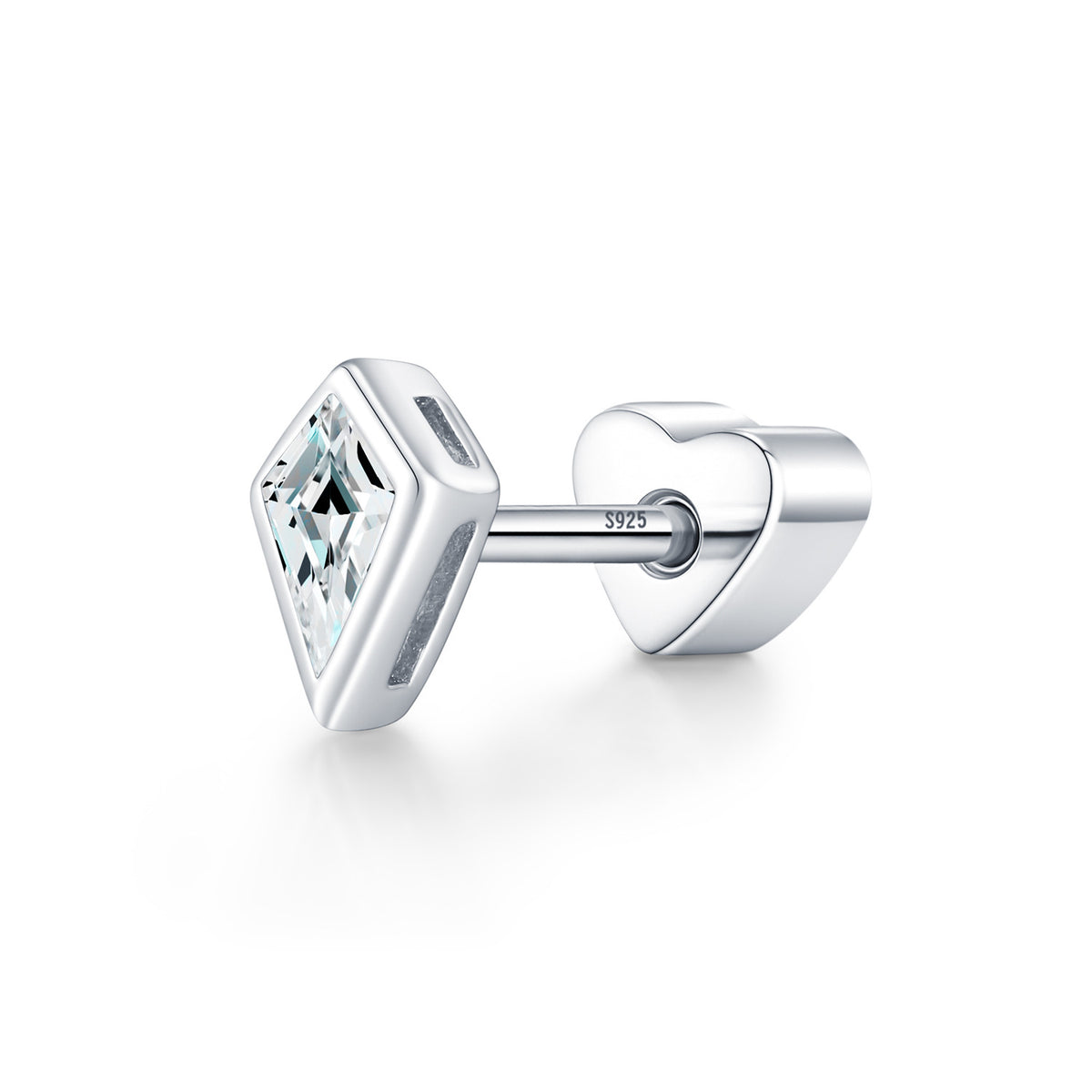 925 Sterling Silver Kite-Cut Moissanite Threaded Stud Earring