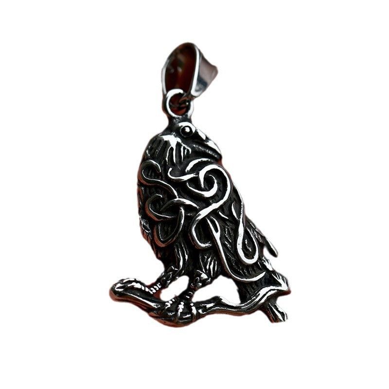 Odin Crow Titanium Steel Pendant - Nordic Viking Style for Men, Wholesale Retro Animal Jewelry in Stainless Steel