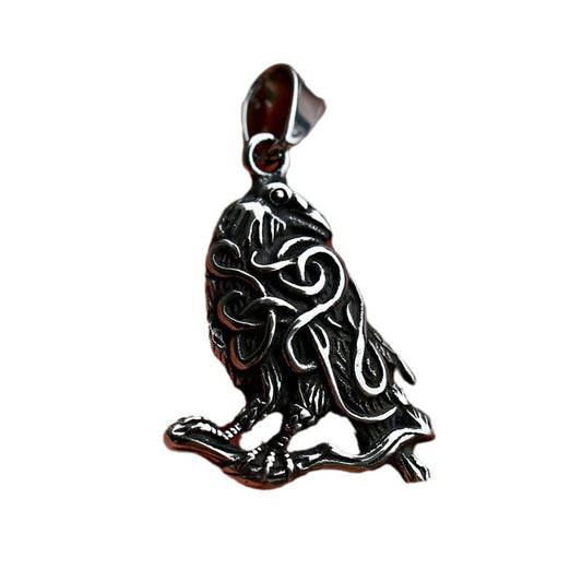 Odin Crow Titanium Steel Pendant - Nordic Viking Style for Men, Wholesale Retro Animal Jewelry in Stainless Steel