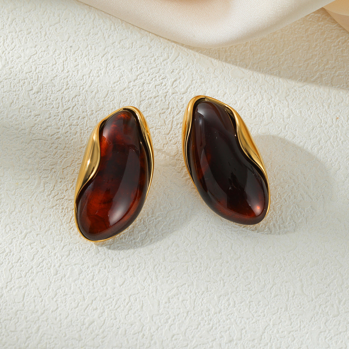 Planderful Stainless Steel Amber Smudged Stud Earrings Vienna Verve For Modern Women Resin Color Statement
