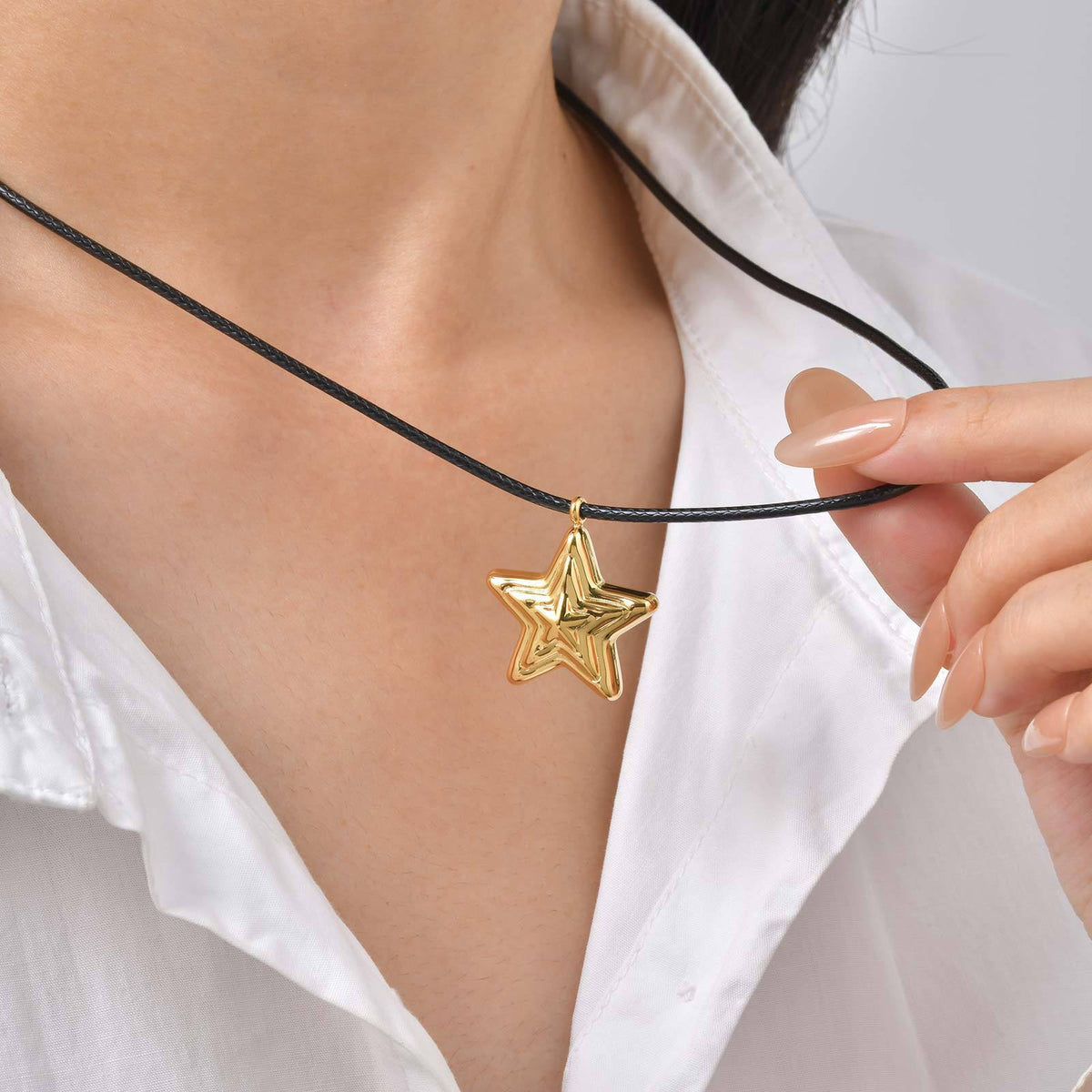Stainless Steel Geometric Hollow Pendant Star Conch Small Flower Wax Rope Necklace