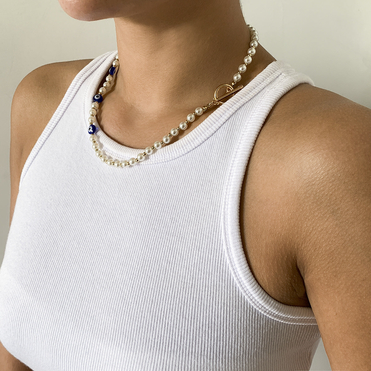 Planderful Vienna Verve Necklace For Women Punk Acrylic Eyes Imitation Pearl Geometric Single Layer Statement