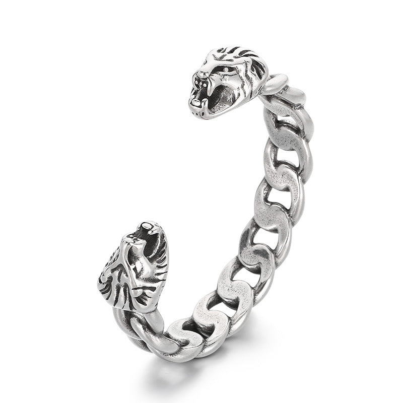 Dark Animal Lion Head Snake Head Opening C-Shaped Bracelet – Punk Style Old Winding