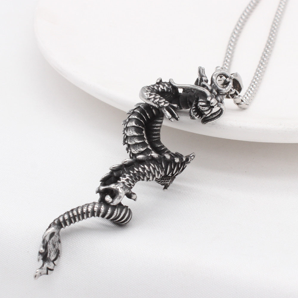 Planderful Dragon Pendant Titanium Steel Necklace For Men And Unisex Protection Charm Retro Style