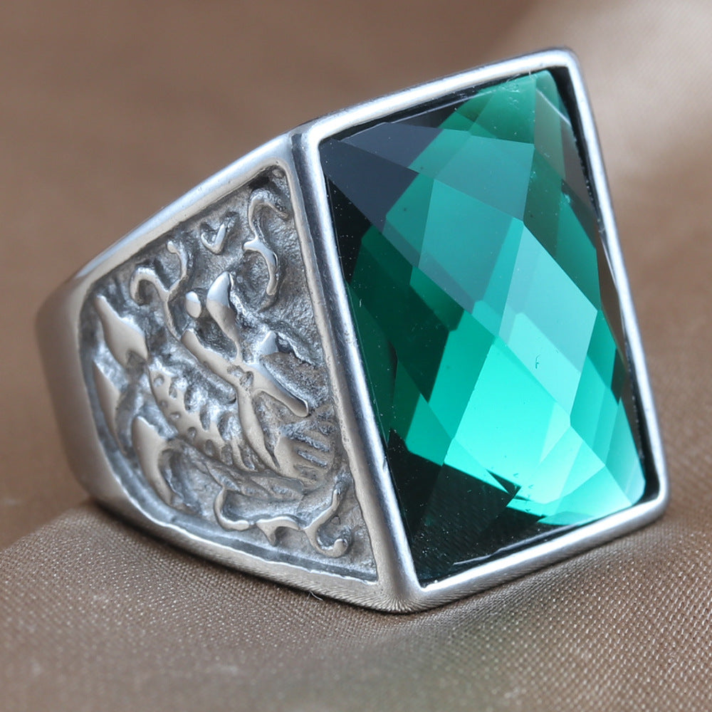 Planderful Dragon Ring Stainless Steel Unisex Square Stone Retro Punk Statement Jewelry For Men Women