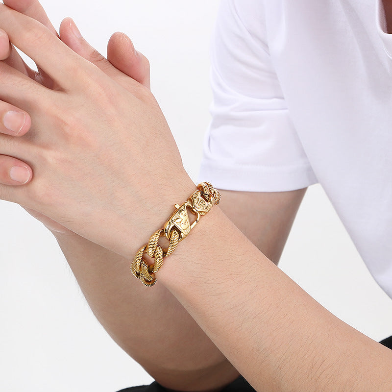 Planderful Mens Bracelet Titanium Steel 18K Engraved Buckle