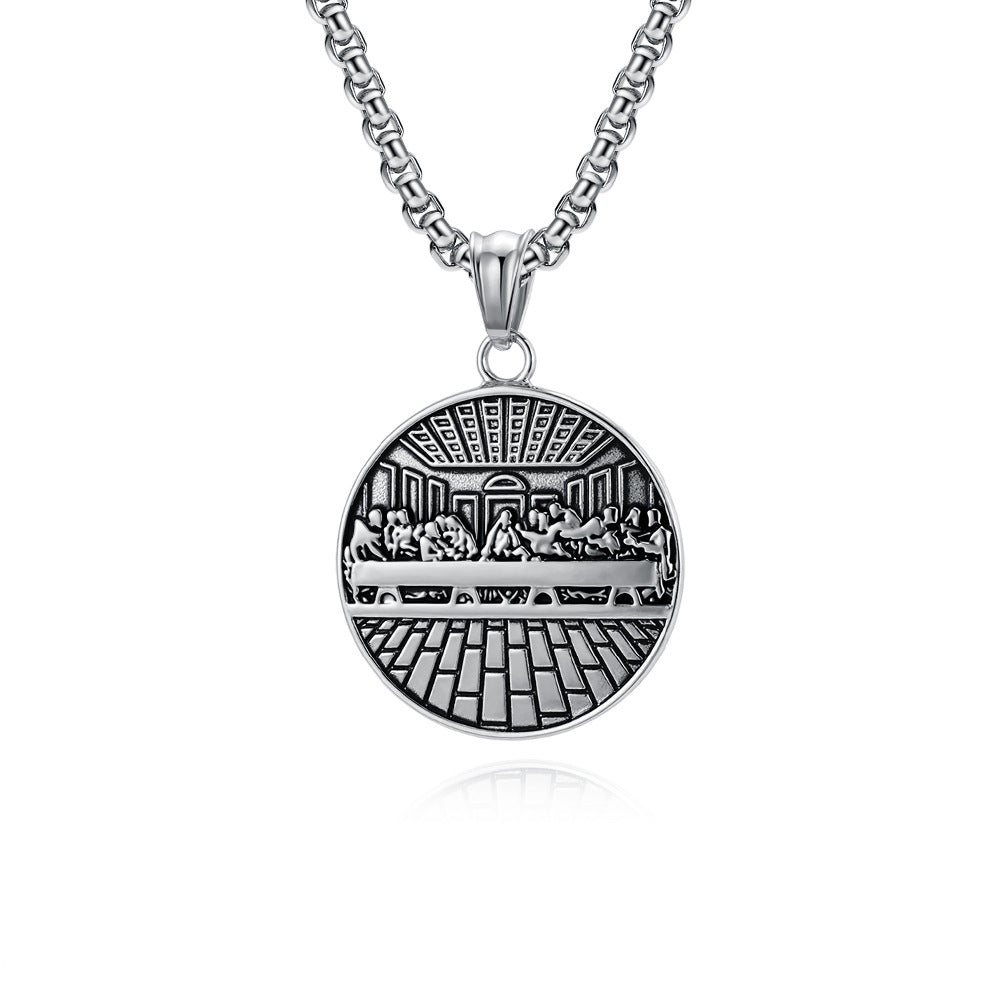 Planderful Titanium Steel Necklace Mens Retro Hip Hop Pendant Literary Style Gift Icon
