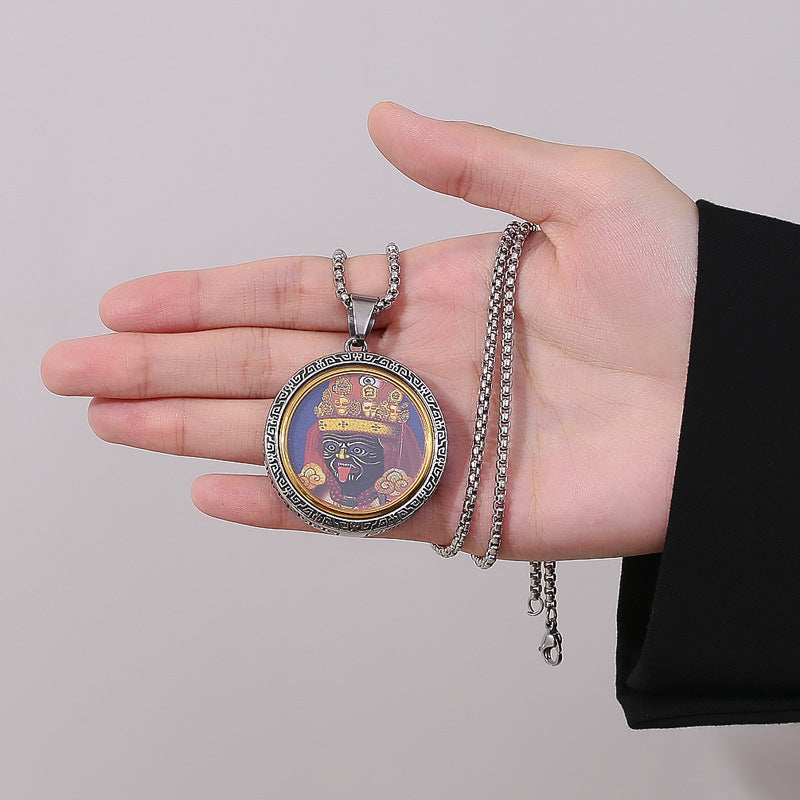 Steel Necklace - Elegant Ethnic Thangka Pendant