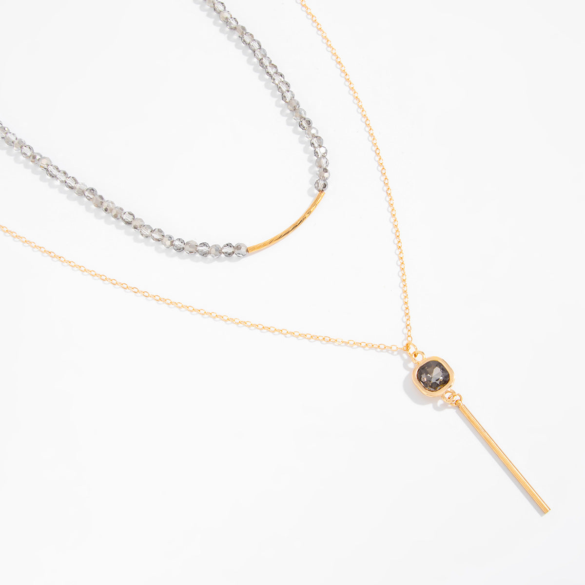 Crystal Beaded Multi-Layer Collarbone Necklace Wild Square Zircon Fringed Necklace