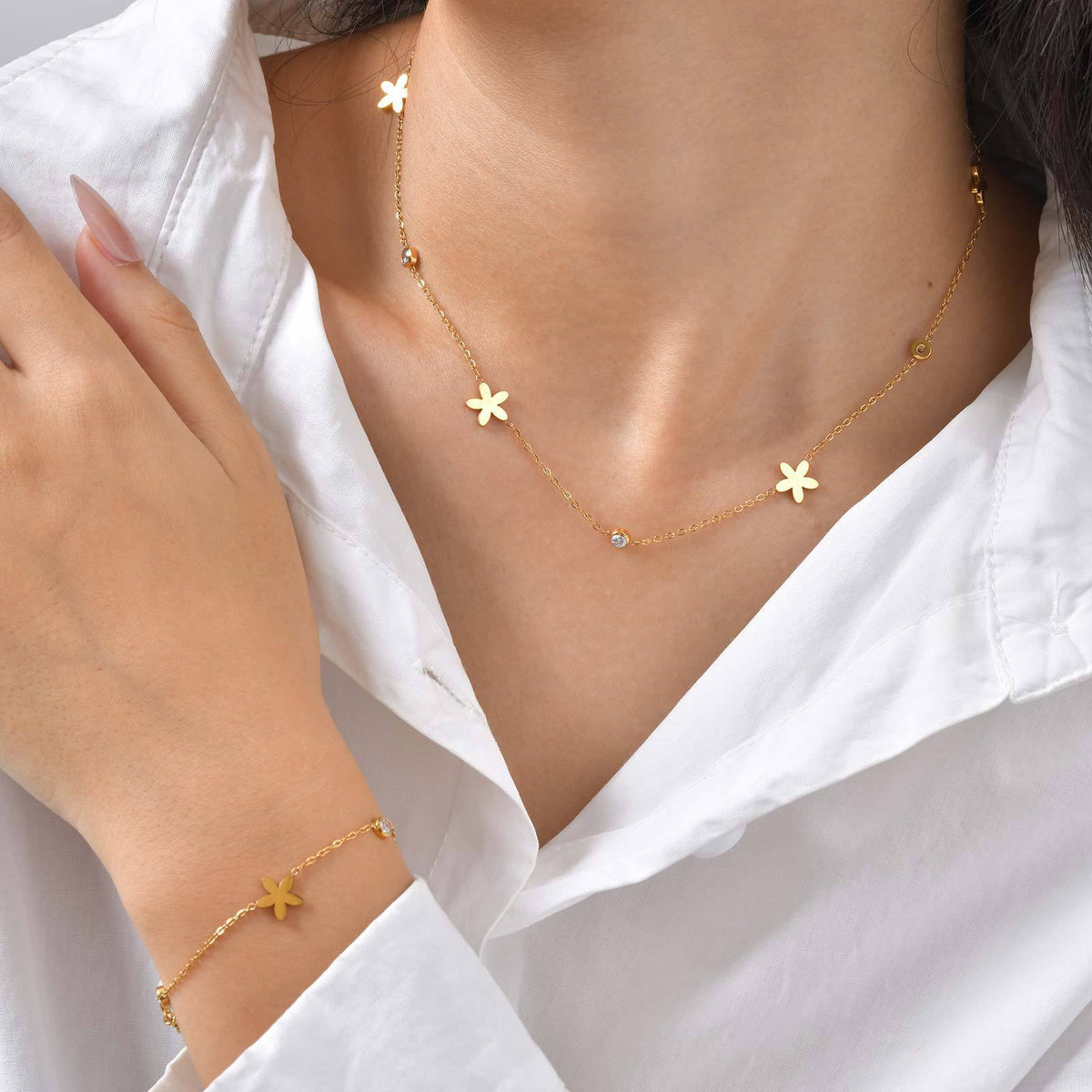 Heart Flower Zircon Stainless Steel Necklace