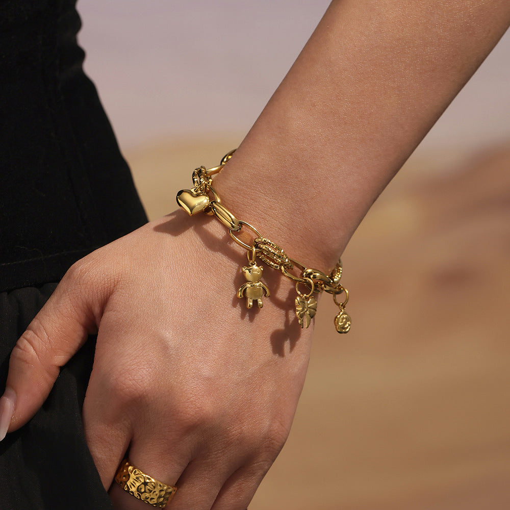 Planderful Bear Bow Gold Plated Stainless Steel Bracelet