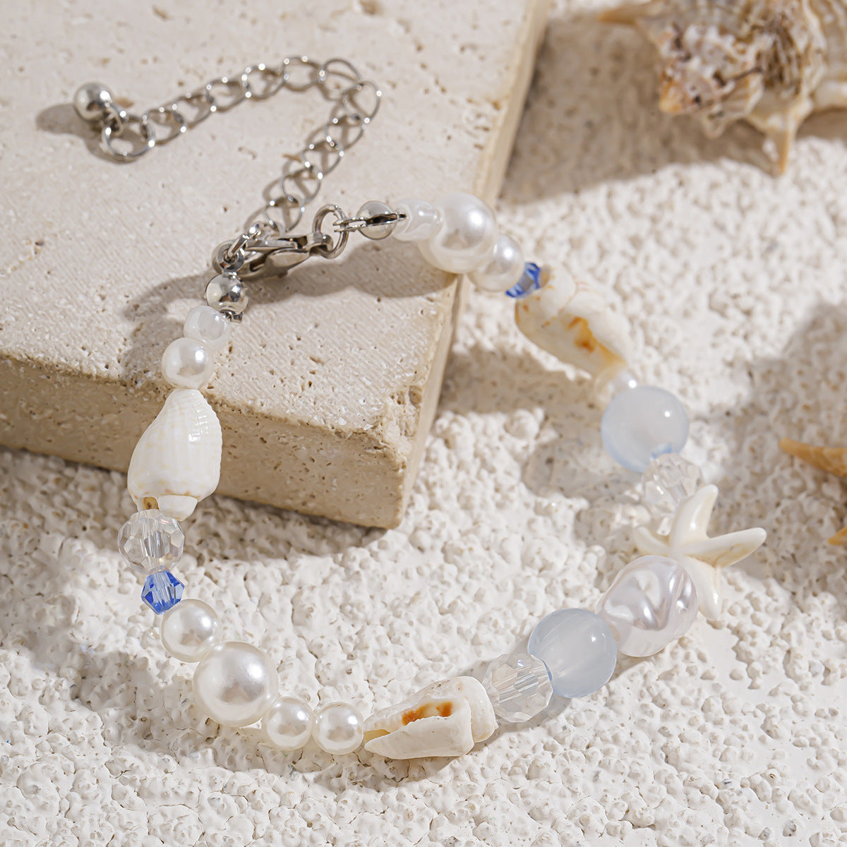 Ocean Wind Shell Starfish Beaded Crystal Bracelet By Planderful Vienna Verve Collection For Women