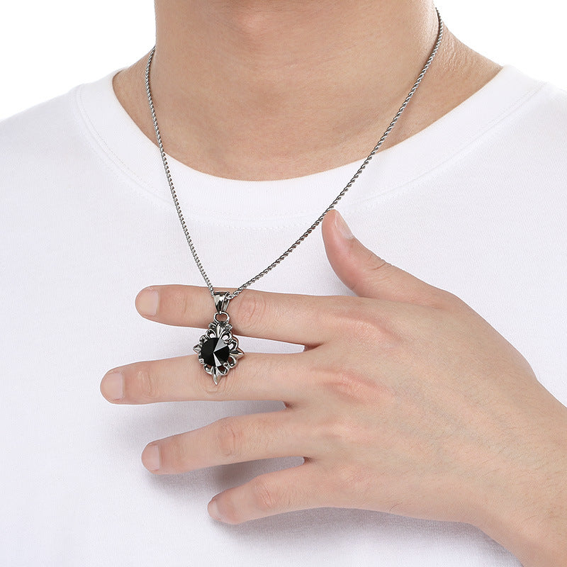 Planderful Vintage Cross Flower Mens Pendant Black Zircon