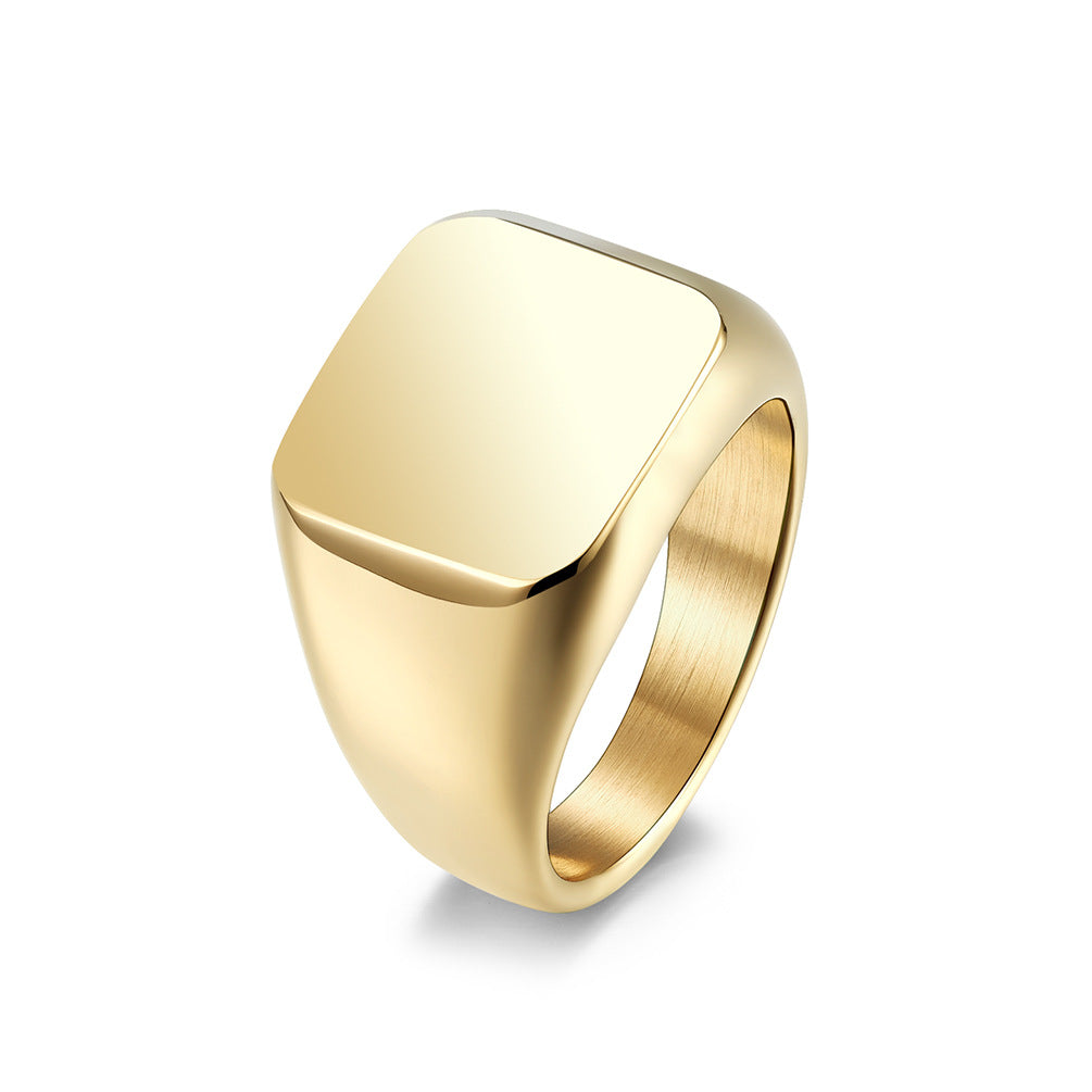 Planderful Stainless Steel Signet Ring For Men Glossy Square Geometric Design Durable Everyday Jewelry