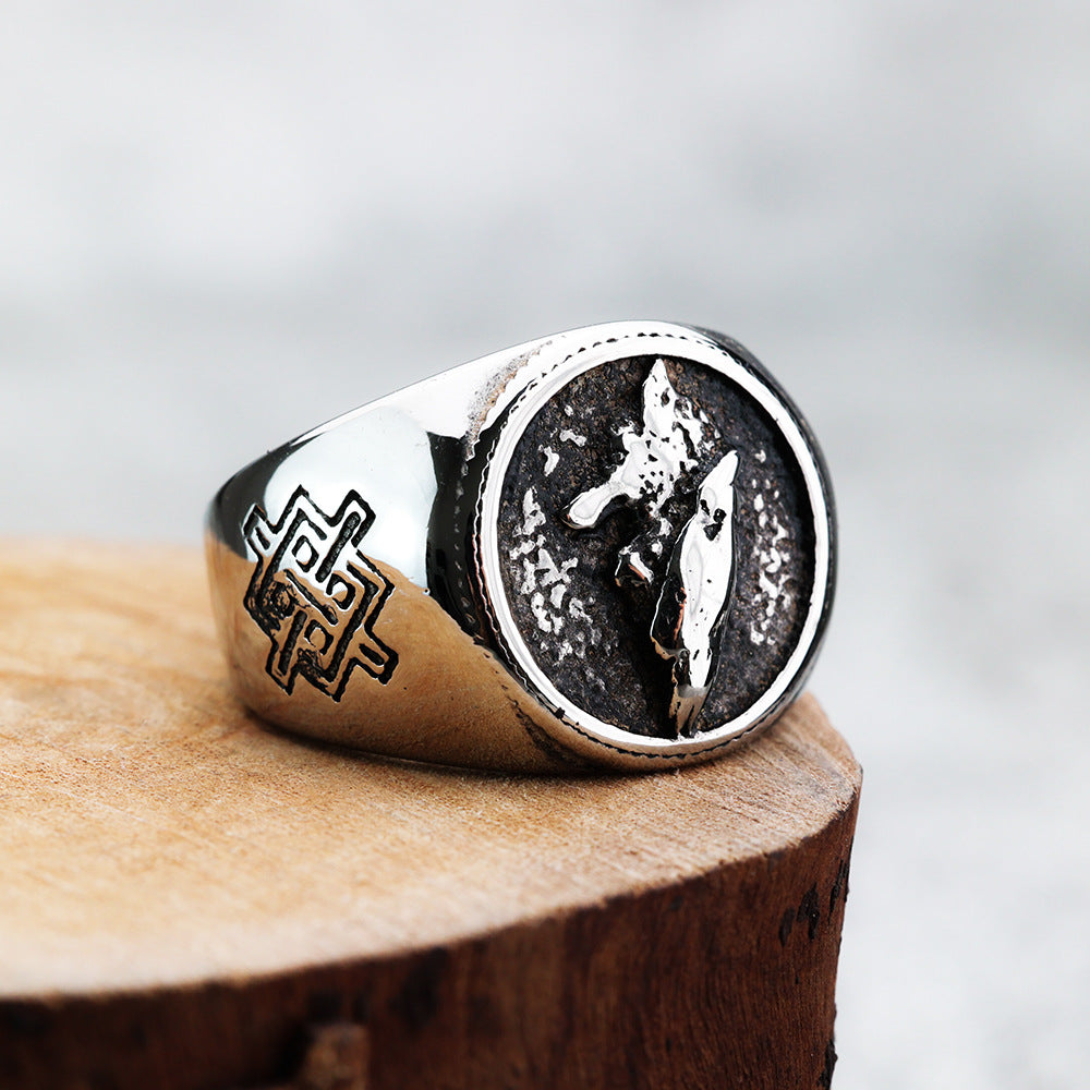 High Quality Stainless Steel Nordic Odin Logo Ring for Men