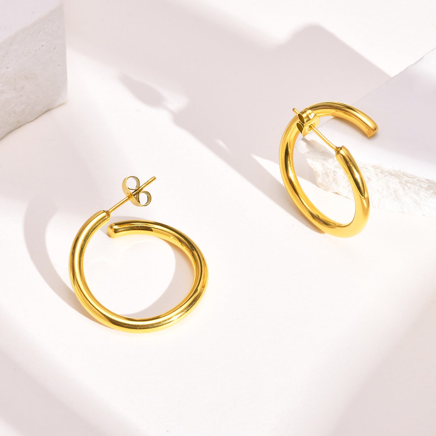 Titanium Steel Earrings Geometric Asymmetric Gold Fashion Style