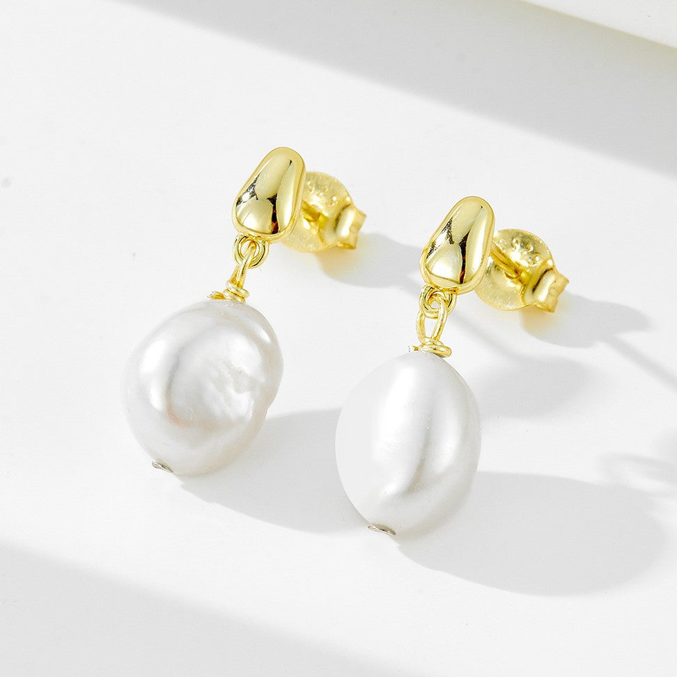 Planderful Pearl Native Natural Baroque Pearl Sterling Silver Drop Earrings For Elegant Women