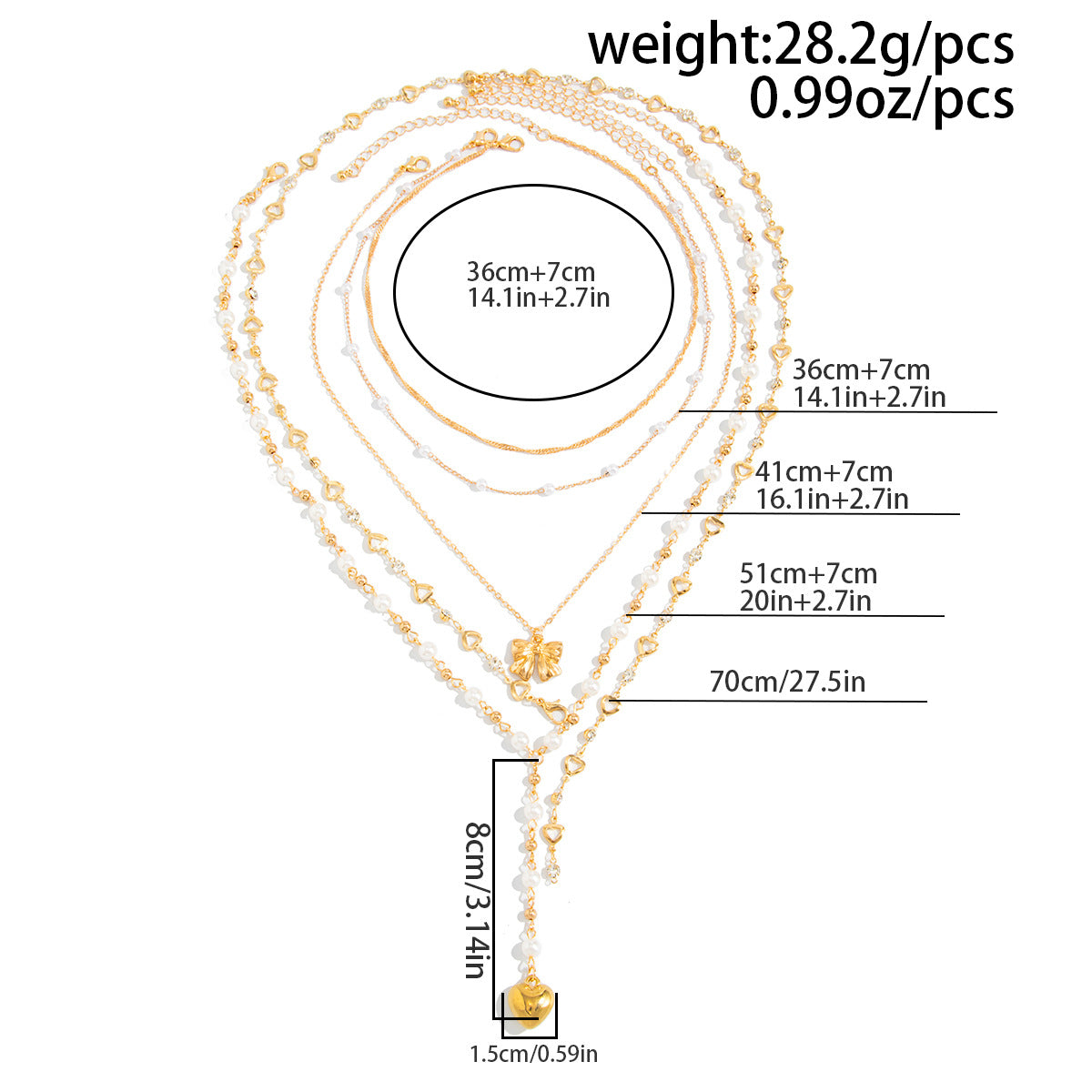 Multi-Layer Stacked Love Y-Shaped Pearl Necklace Spice Girl Long Bow Bead Chain