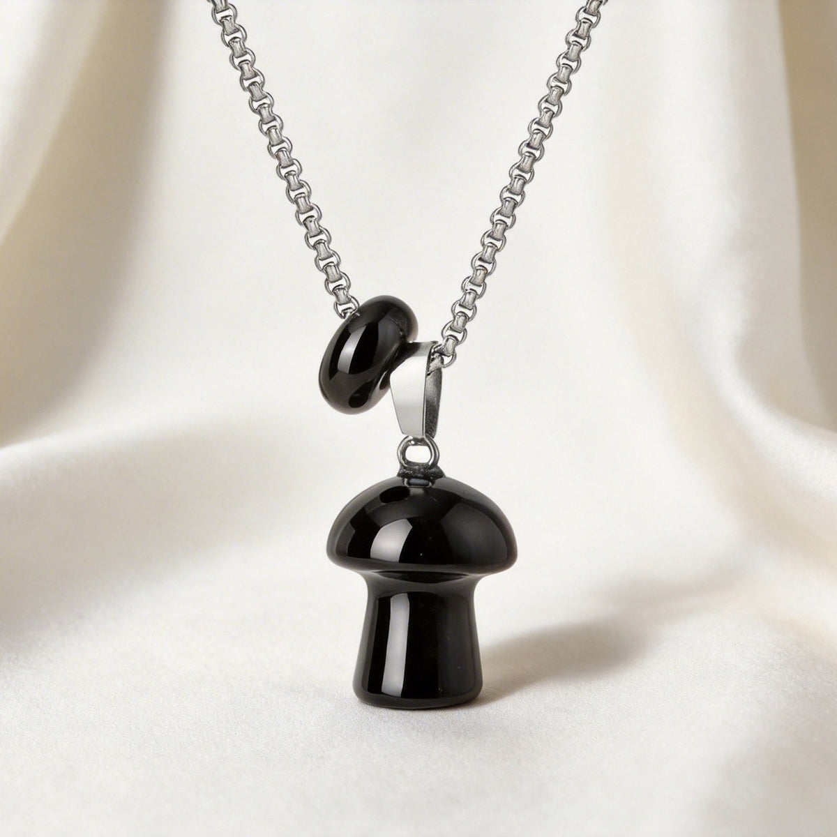 Stainless Steel Natural Tiger's Eye Stone Obsidian Mushroom Necklace Daily