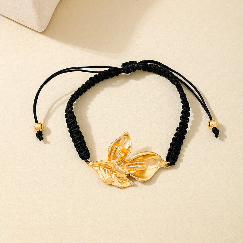 Planderful Vienna Verve Bracelet Set – Fashionable Metal Leaves with Zircon-Encrusted Clover