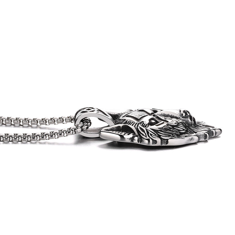 Steel Necklace – Vintage Viking Wolf Head