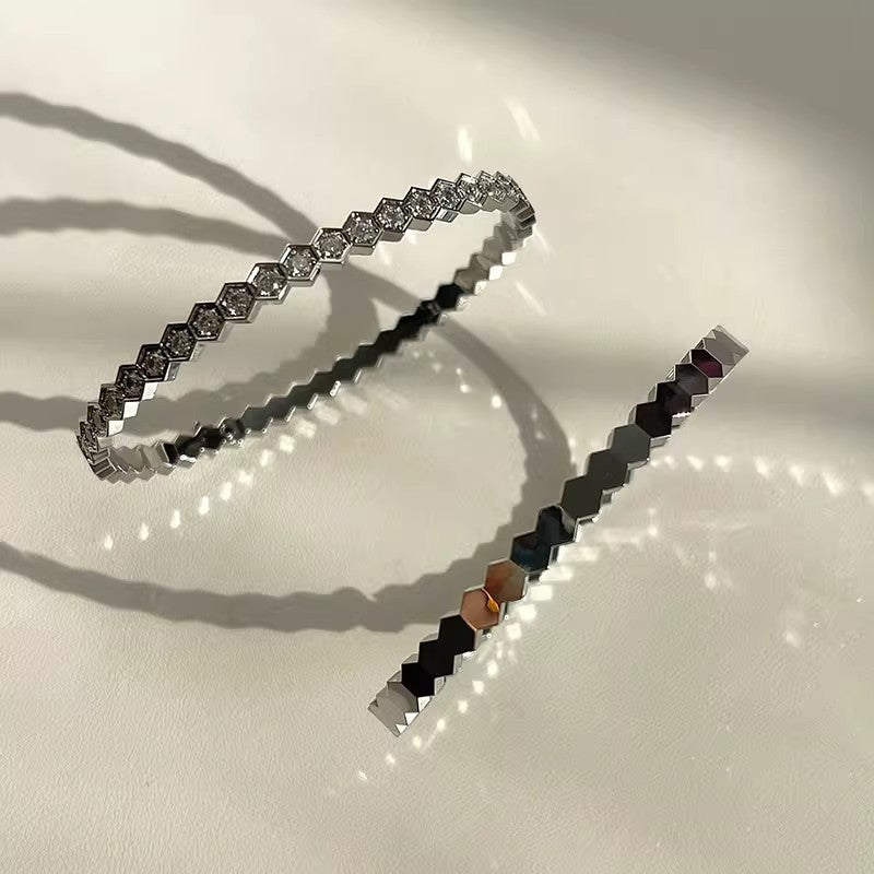 Planderful Jewelry Geometric Hexagonal Honeycomb Bracelet in Titanium Steel For Everyday Elegance