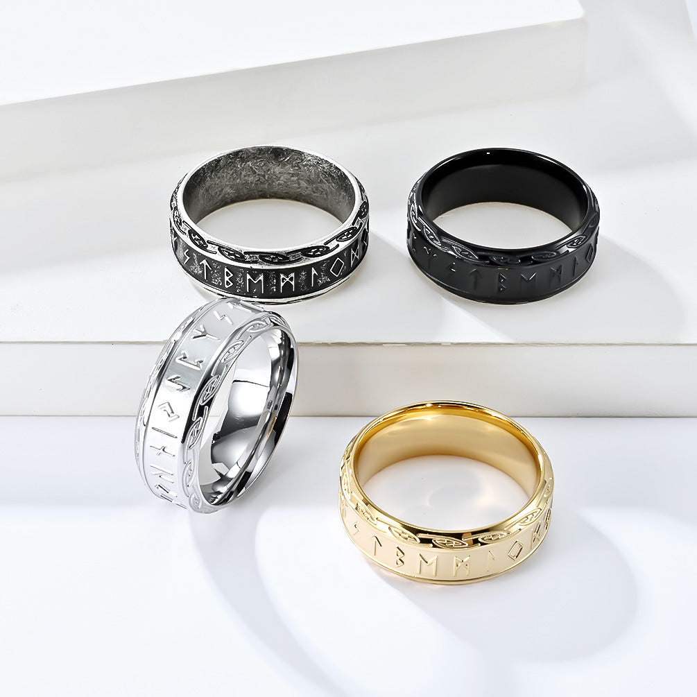 Vintage Nordic Viking Text Titanium Steel Ring for Men
