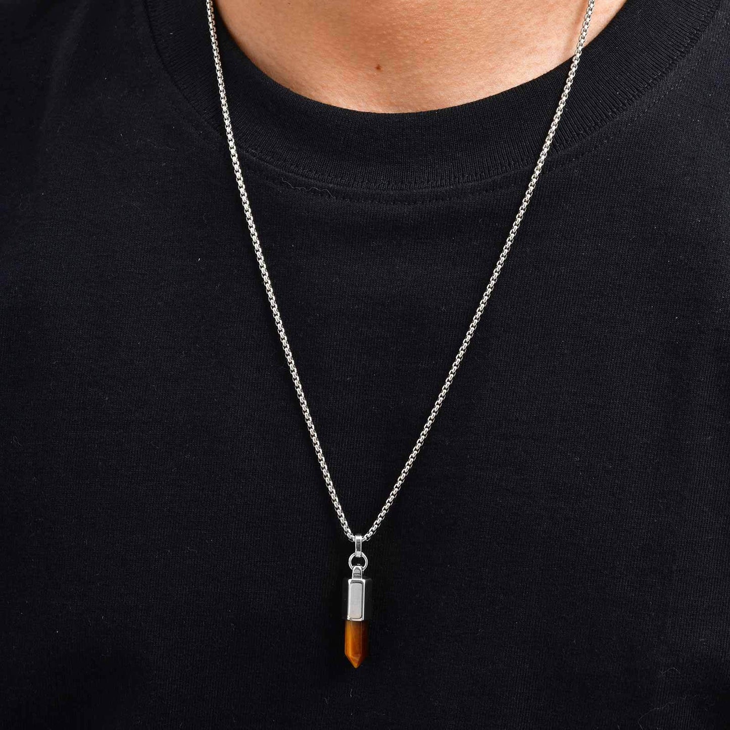 Planderful Stainless Steel Tiger Eye Agate Pendant For Men