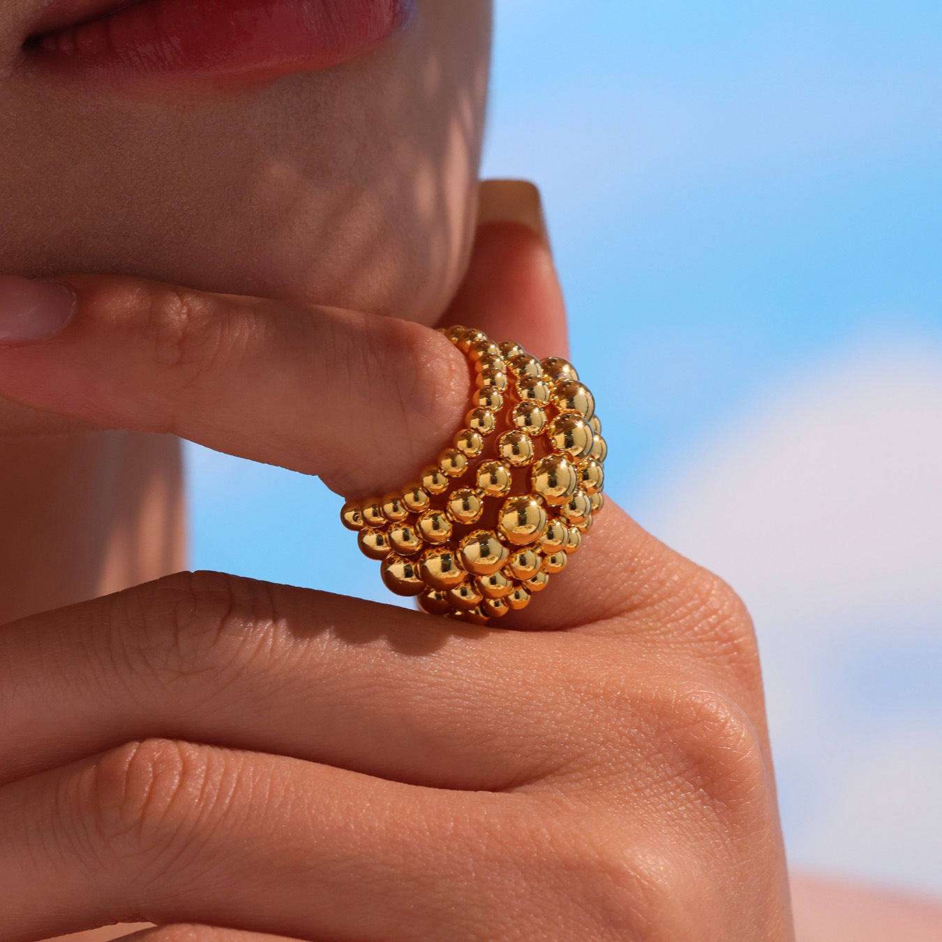 Planderful Geometric Opening Steel Ball Chain Ring For Women