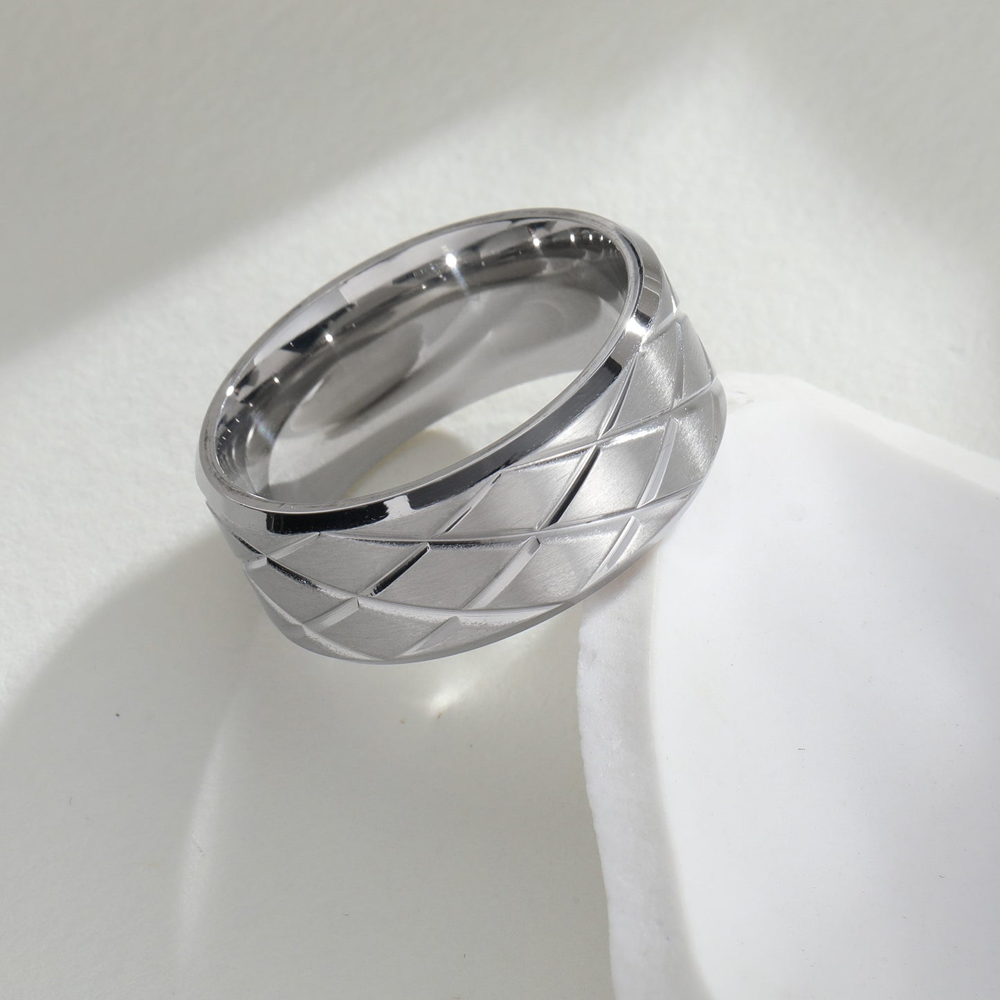 Planderful Rhombus Couple Stainless Steel Ring Engraved With Protection Statement Unisex Gift