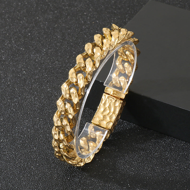 Planderful Beating Pattern Cuban Chain Men Bracelet