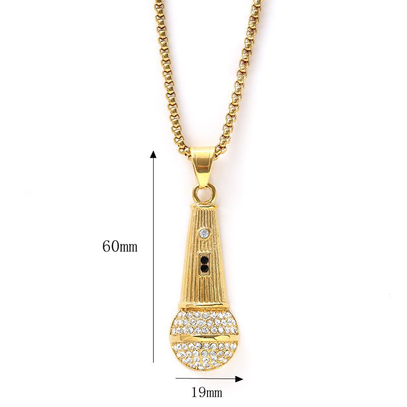 Planderful Microphone Pendant Necklace For Men Titanium Steel Durable Rock Hip Hop Punk Style