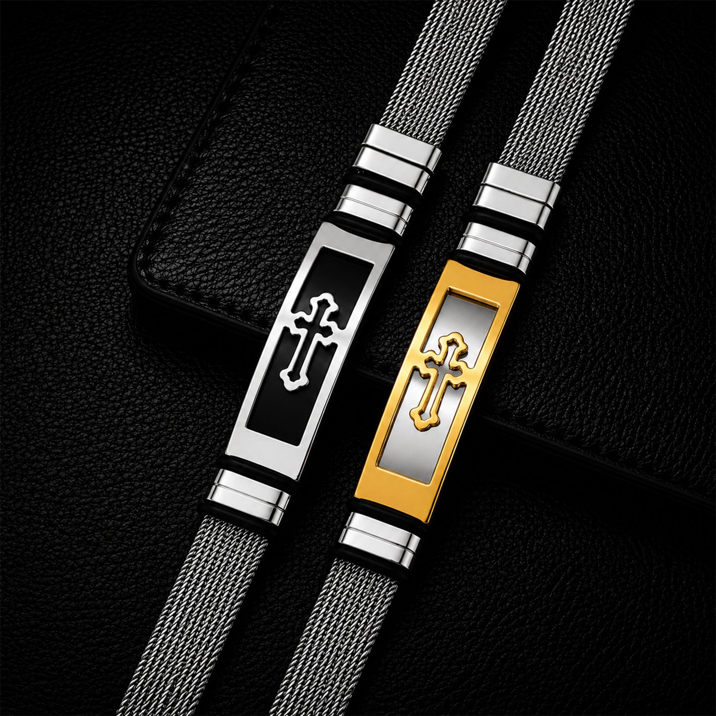 Planderful Mens Cross Mesh Belt Bracelet Stainless Steel Street Style Durable Accessory
