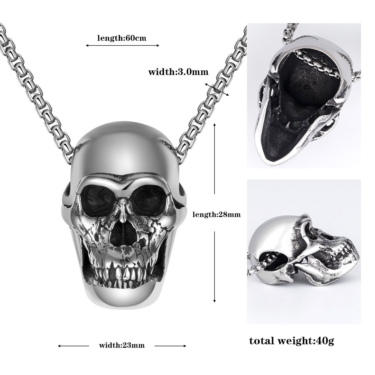Titanium Steel Necklace - Vintage Skull Pendant For Men, Retro Gothic Jewelry, Everyday Wear