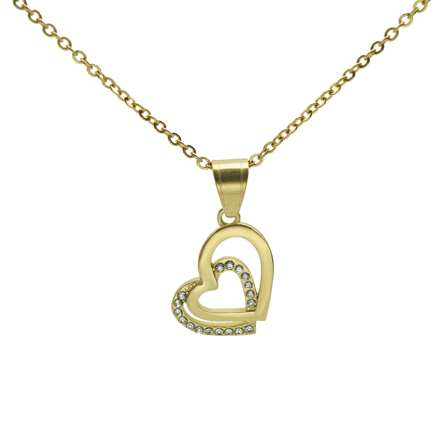 Planderful Double Heart Necklace Titanium Steel Pendant With Zircon For Her Elegant Versatile Gift