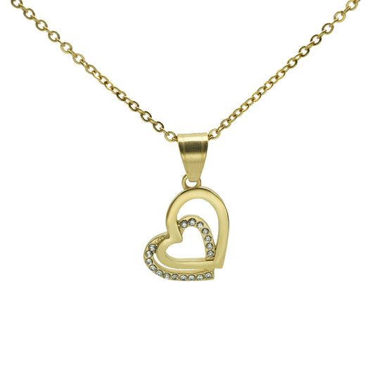 Planderful Double Heart Necklace Titanium Steel Pendant With Zircon For Her Elegant Versatile Gift