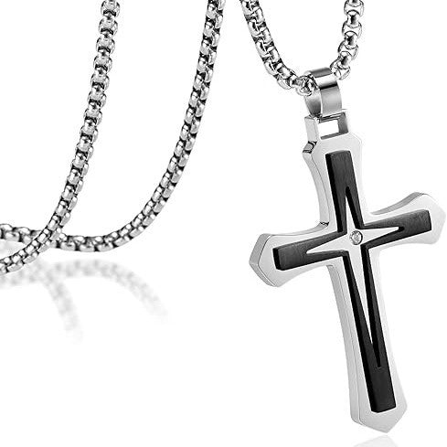 Planderful Stainless Steel Two Color Cross Necklace For Men Everyday Genie Trend Pendant