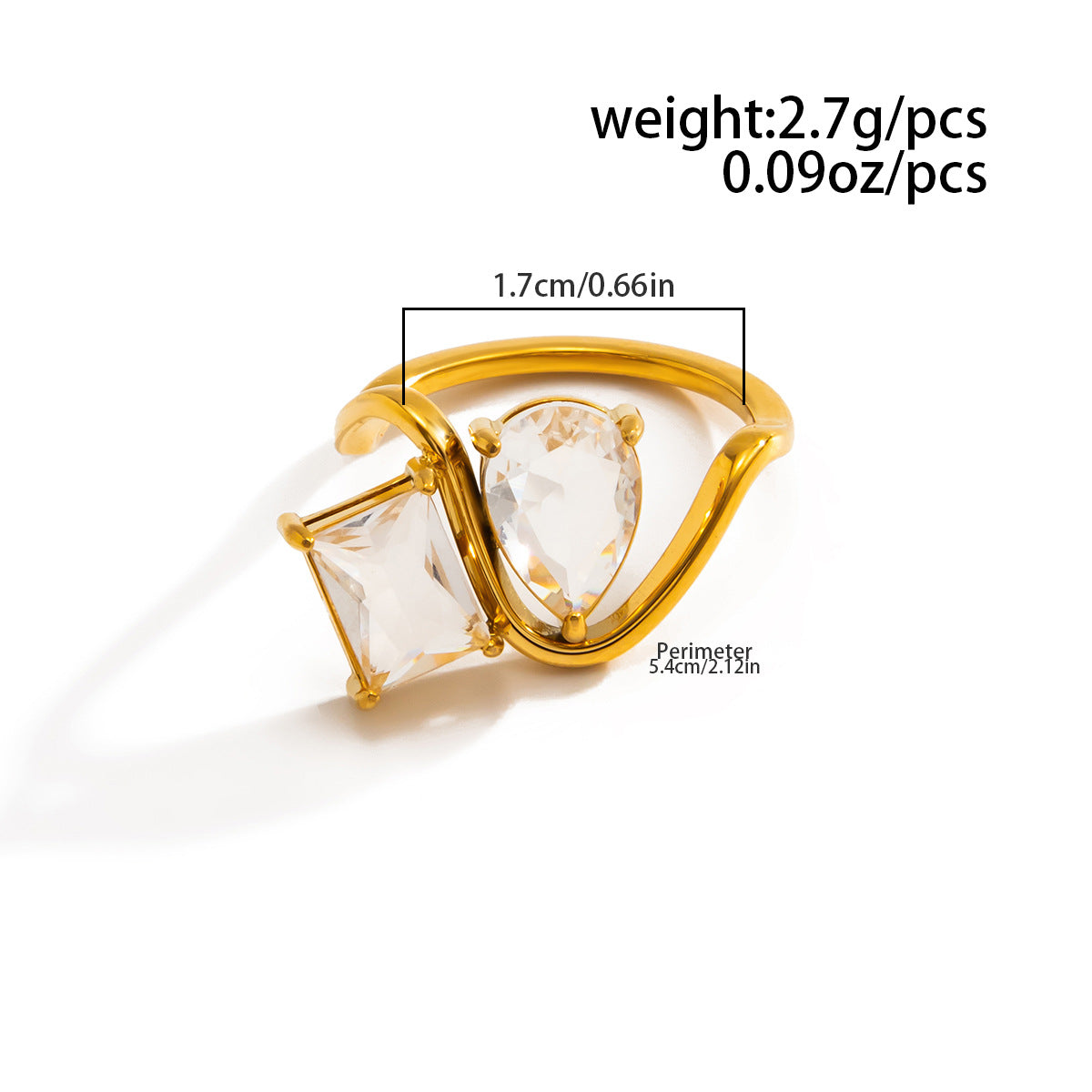 Planderful Vienna Verve Stainless Steel S Curve Zircon Ring For Modern Women Statement Jewelry