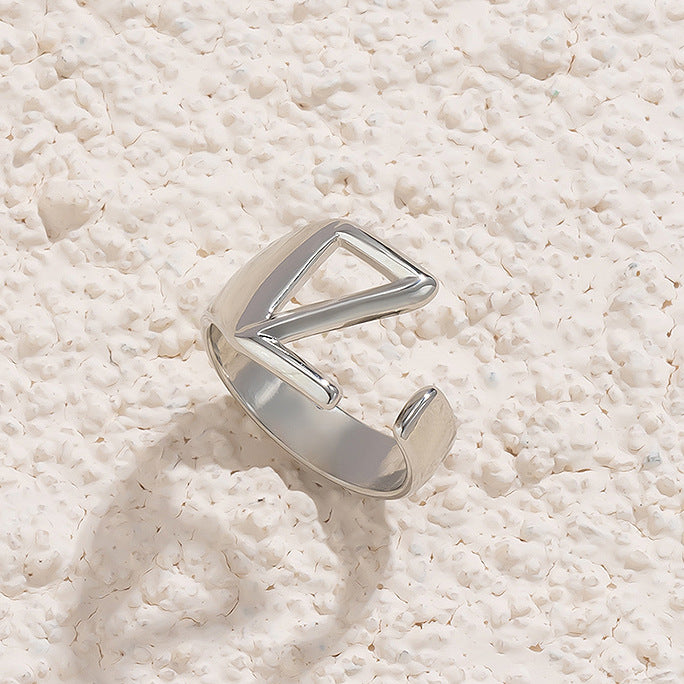Geometric Letter Ring with Hollow Design - Adjustable Alloy Material Statement Jewelry