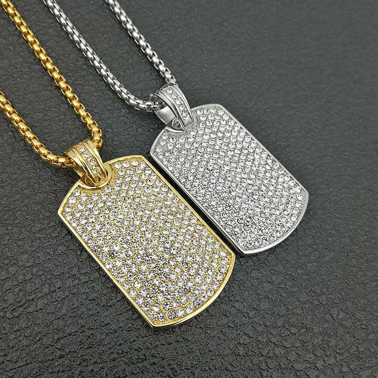 Planderful Hip Hop Jewelry Stainless Steel Zircon Square Pendant Necklace Unisex Statement