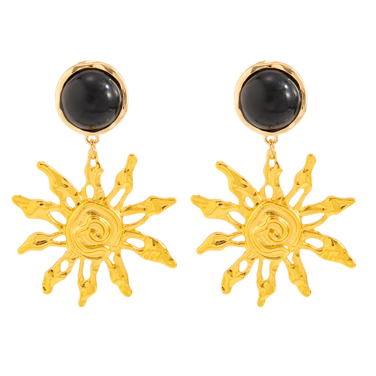 Planderful Sunflower Pendant Earrings Hammered Texture Vintage European American Style For Women Statement Jewelry