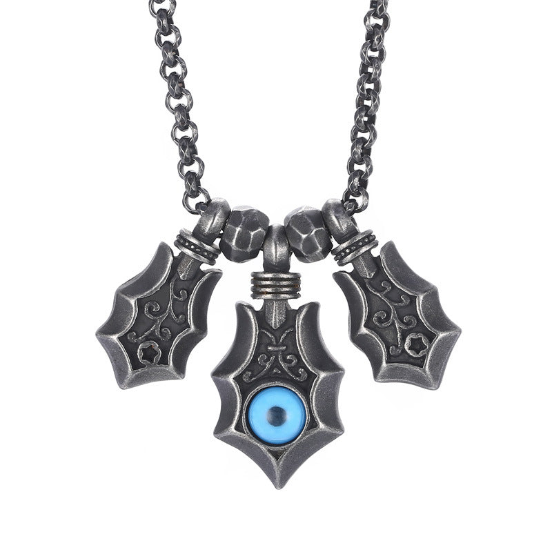 Punk Style Blue Eyes Stainless Steel Men's Pendant, Titanium Steel Retro Devil'S Eye Necklace