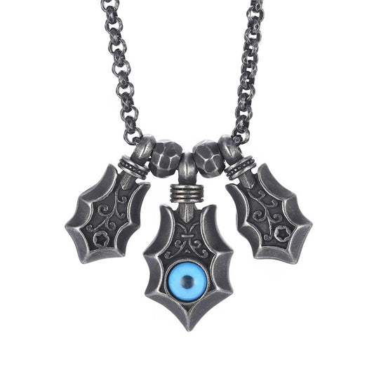Punk Style Blue Eyes Stainless Steel Men's Pendant, Titanium Steel Retro Devil'S Eye Necklace