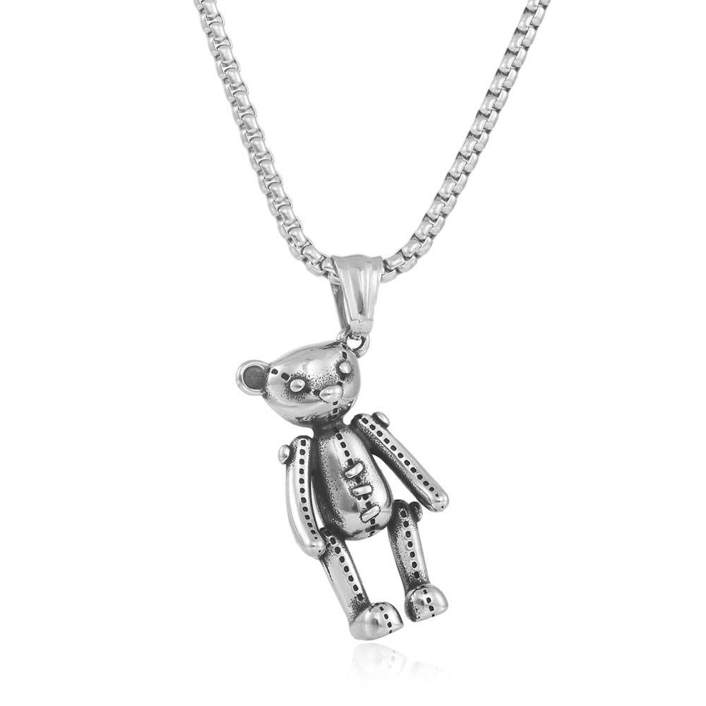 European And American Stainless Steel Bear Pendant Necklace