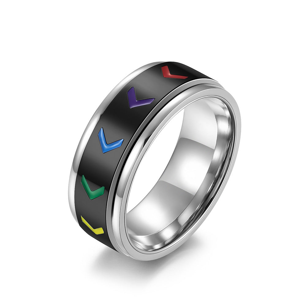 Planderful Rotating Rainbow Flag Ring Titanium Steel Unisex Pride Jewelry For Him And Her