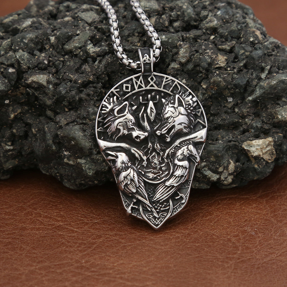 Men's Personalized Viking Double Wolves Pendant Necklace