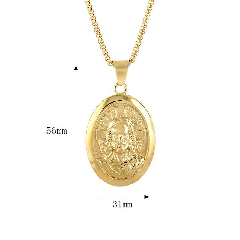 Planderful Everyday Genie Men's Portrait Pendant Necklace Stainless Steel Gold Plated