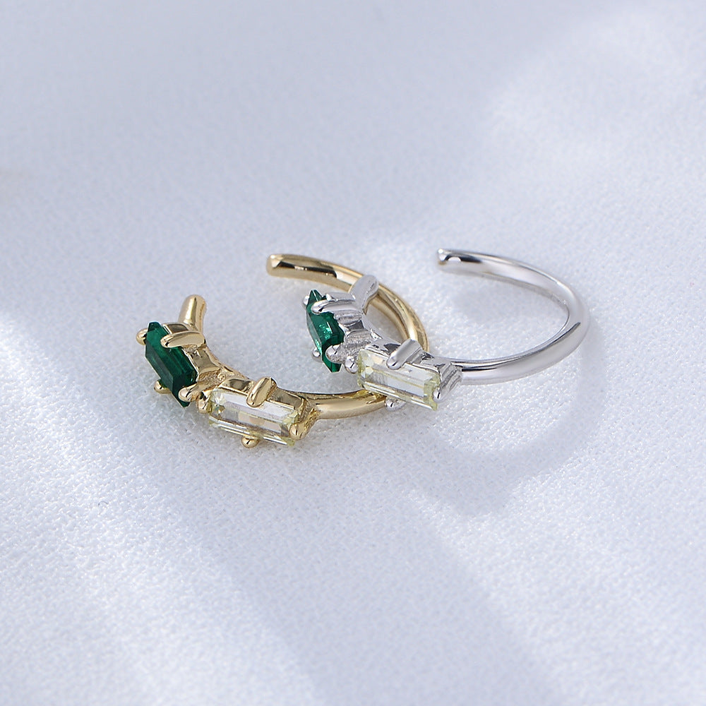 S925 Sterling Silver Square Color Zircon Earrings Ear Buckles, No Ear Piercings French