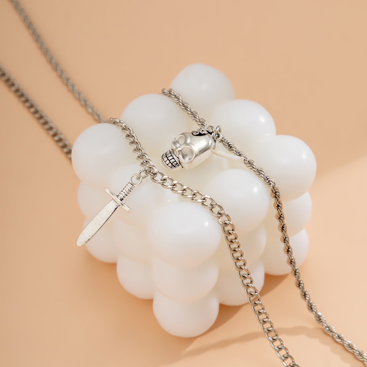 Planderful Dagger Skull Double Necklace Vienna Verve Metal Jewelry For Women Bold Geometric Statement